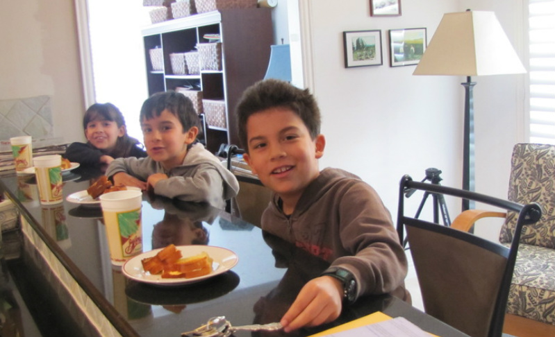 Triplets with april fools grilled cheese sandwich